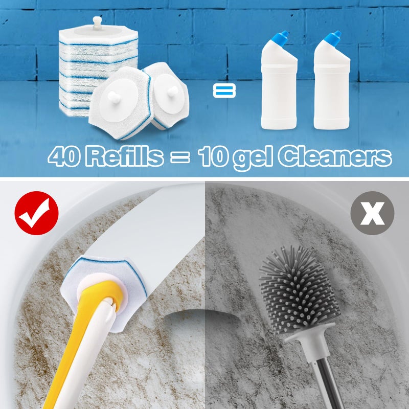 JEHONN Disposable Toilet Brush with 40PCS Wand Cleaner Refills, Wall Mounted Toilet Bowl Brush Holder Set, Bathroom Cleaning System for Sink Bathtub Wash Basin (Yellow) - Image 4